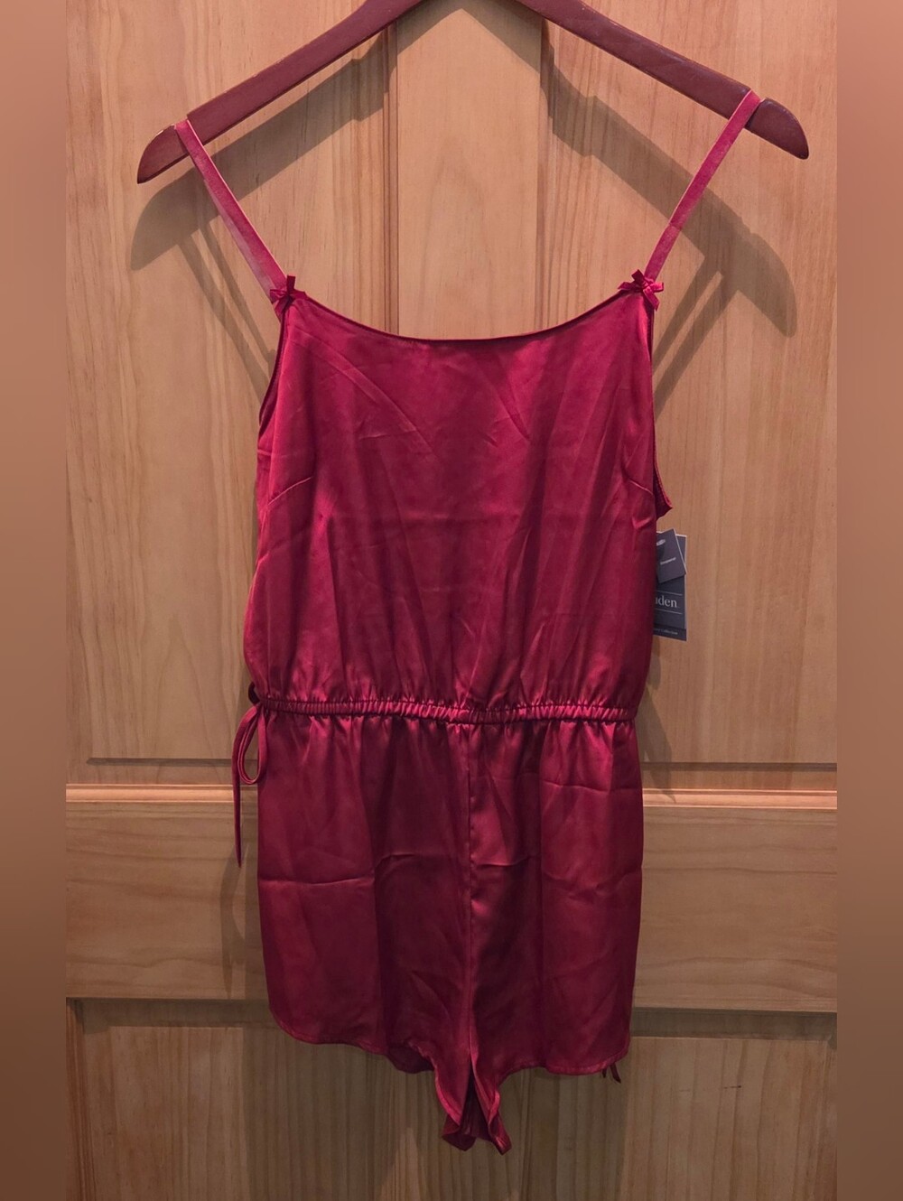 NWT Women's Burgundy Auden Satin Romper Sleepwear Luxury Collection Size Small